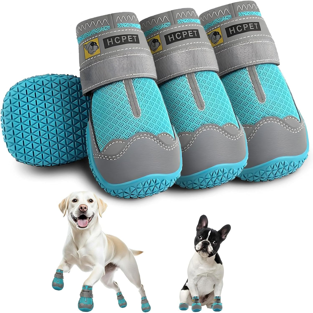 Hcpet Dog Shoes for Large Dogs, Breathable Dog Booties for Small Medium Dogs, Anti-Slip Dog Boots & Paw Protectors for Hot Pavement Winter Snow Hiking with Reflective Straps Blue Size 8