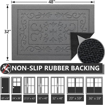 FONEYI Indoor Door Mat, Front Back Door Mat 32" x 48" Non-Slip Rubber Backing Door Rug, Machine Washable Entry Rug, Low Profile Absorbent Dirt Trapper Doormat Inside Floor Mats for Entryway, Grey