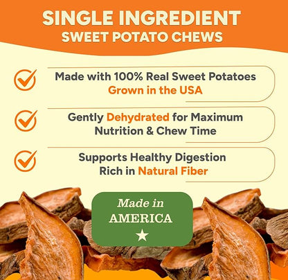 Gaines Family Farmstead Sweet Potato Chews for Dogs - 8 oz Bag, Single Ingredient, Dehydeated Sweet Potato Dog Treats, High Fiber, Grain-Free, Rawhide Alternative, Vitamin-Rich, Made in USA