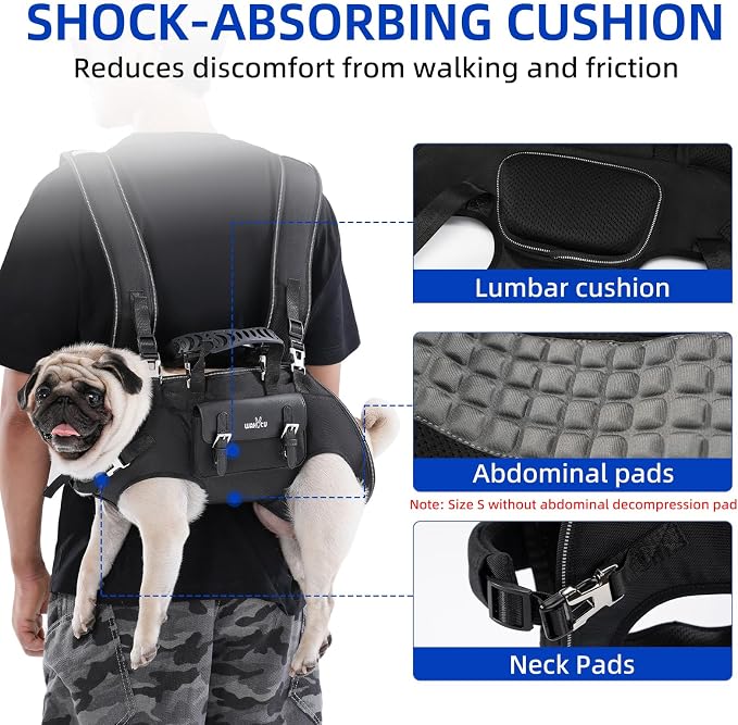 Wakytu Dog Backpack Carrier for Dogs,Dog Lift Harness | Adjustable Padded Breathable Straps for Dogs, Disabled, Joint Injuries, Arthritis,M