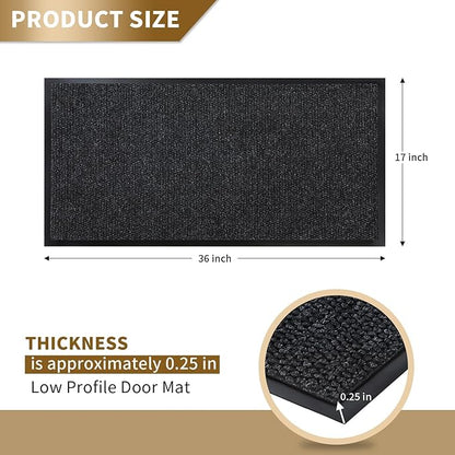 Yimobra Doormat Outdoor Indoor Entrance 36 x 17, All-Season All-Weather Front Door Mat, 100% Waterproof Welcome Matt for Floor Garage Outside Entry, Stain and Fade Resistant,Black Grey
