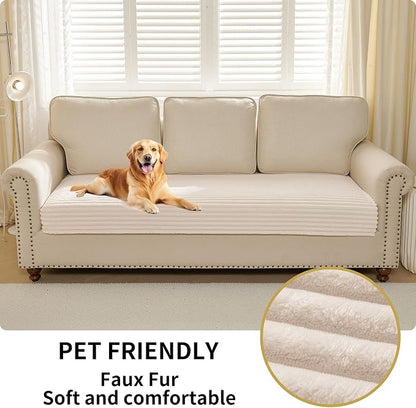 HAOMAIJIA Waterproof Couch Cover for Dogs Washable,Faux Fur Pet Couch Covers for Sofa,Soft Dog Bed Cover Non-Slip Couch Covers for 3 Cushion Couch Sofa Pet Friendly (Off White, 23" x 23" 2 Pack)