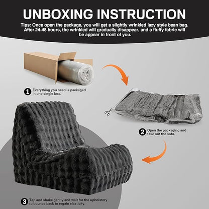 Bean Bag Chair for Adults, Giant Beanbag Lounger with Plush Faux Fur, Comfy Memory Foam Chair Floor Lazy Chair for Living Room Bedroom Dorm Apartment Reading Nook，Dark Grey