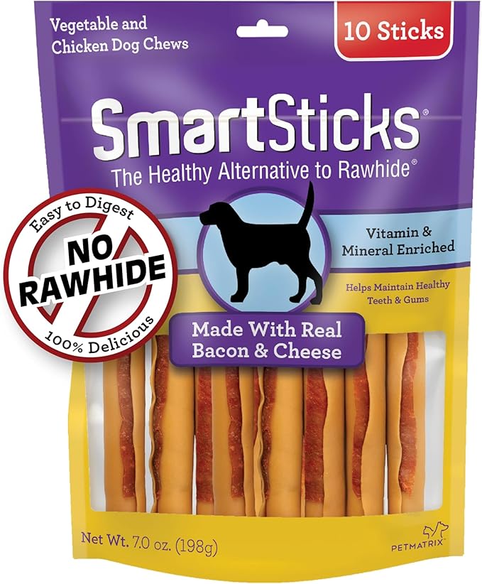 SmartBones SmartSticks, Treat Your Dog to a Rawhide-Free Chew Made With Real Bacon and Cheese, 10 count (24 pack)