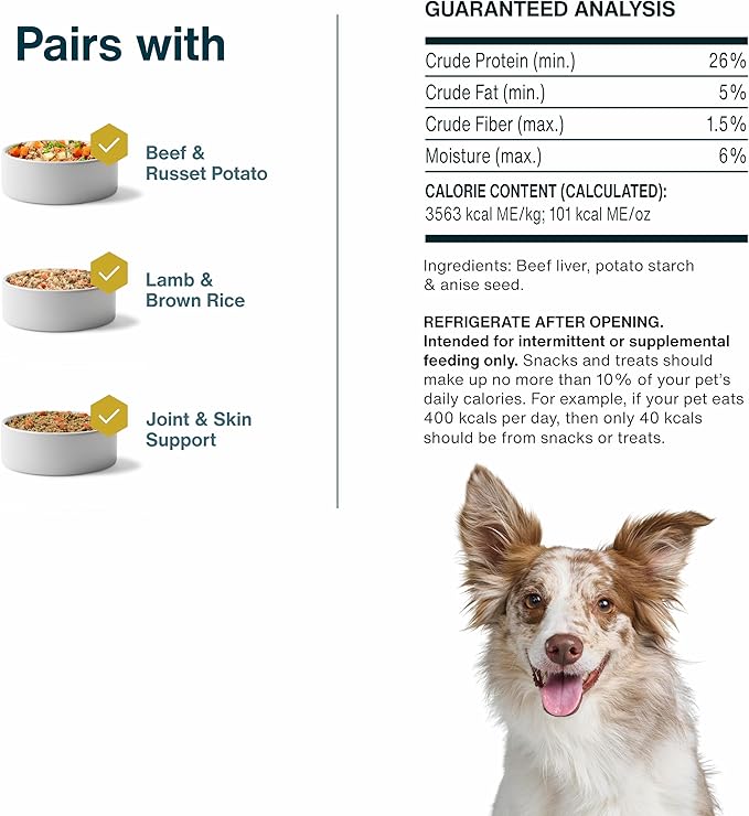 JustFoodForDogs Limited-Ingredient Beef Liver Healthy Dog Treats, Preservative-Free, Made in The USA, 5 oz