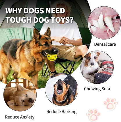 Dog Balls Tennis Ball Toys 2 Pack Dog Toys for Aggressive Chewers Indestructible Durable Teething Chew Bouncy Safe Balls Dogs Floating for Water Toy Fetch Pet Ball for Large Medium Dogs(Blue+Yellow)
