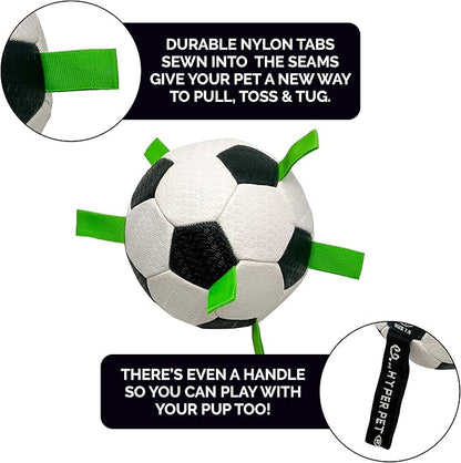 Hyper Pet Grab Tabs Dog Soccer Ball with Straps (7.5") Indoor or Outdoor; Interactive Durable Fetch Ball with Tug Toy for All Dog Breeds