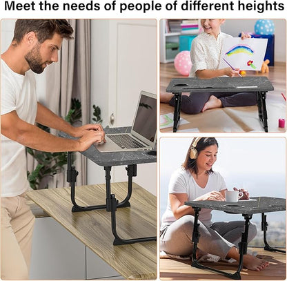 Laptop Desk for Bed Height Adjustable, Lap Bed Table with USB/Storage Drawer/Cup Holder/Tablet Stand/Book Shelf, Foldable Breakfast Tray Portable for Reading Writing, Sofa & Floor, Deep Stone Texture