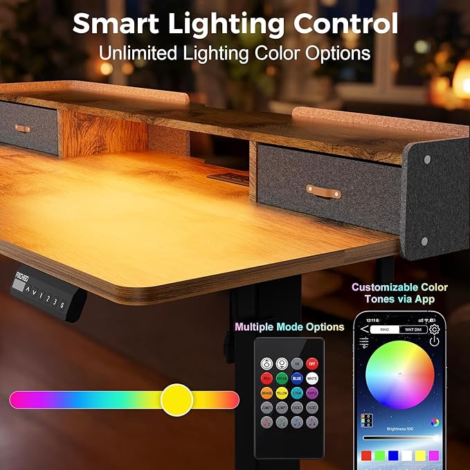 Electric Standing Desk with Drawers, 63 Inch Height Adjustable Desk with Power