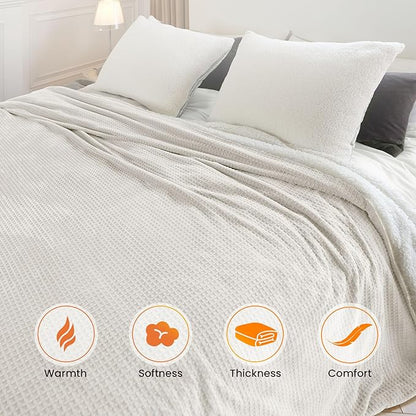 Electric Blanket King Waffle, 90x100 Inches, Dual Controllers, Sherpa Fleece
