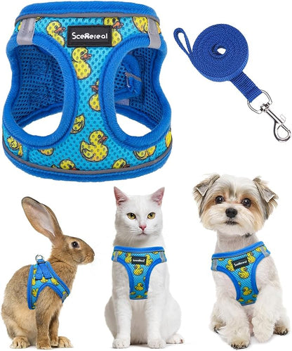 SCENEREAL Cat Harness & Leash Set Escape Proof - Adjustable Air Mesh Vest with Reflective Strips for Kittens, Puppies, Rabbits, Duck S