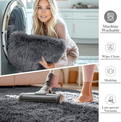 OLANLY 3x5 Machine Washable Small Bedside Rug, Soft Fluffy Shaggy Rugs for Living Room, Bedroom, Indoor Floor Carpet for Kids Girls and Boys, Preppy Dorms, Nursery, Home Decor Aesthetic, Grey