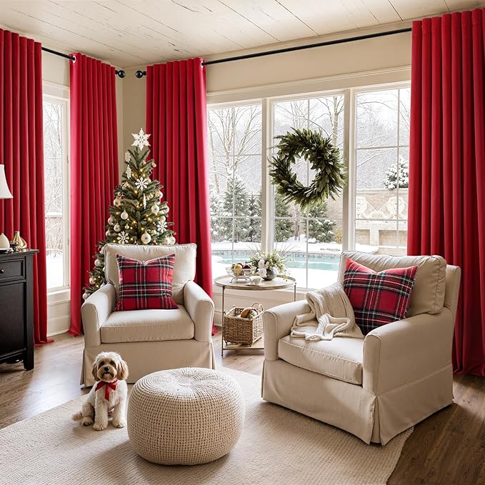 MIULEE Christmas Red Blackout Curtains