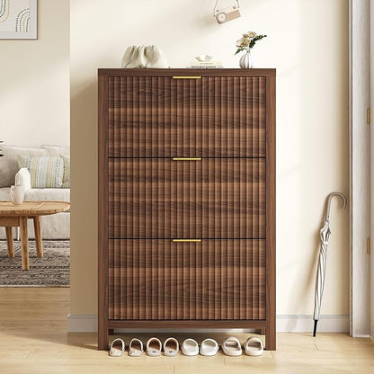 Shoe Cabinet Storage for Entryway, Fluted Shoe Cabinet