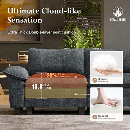HERA'S HOUSE 54" Modular Sectional Sofa Couches for Living Room, Comfy Cloud Couch 1-Seater Deep Seat Sofa with Throw Pillow, Chenille Blue