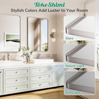 TokeShimi 36x36 Brushed Nickel Bathroom Mirror, Bathroom Vanity Mirror Square