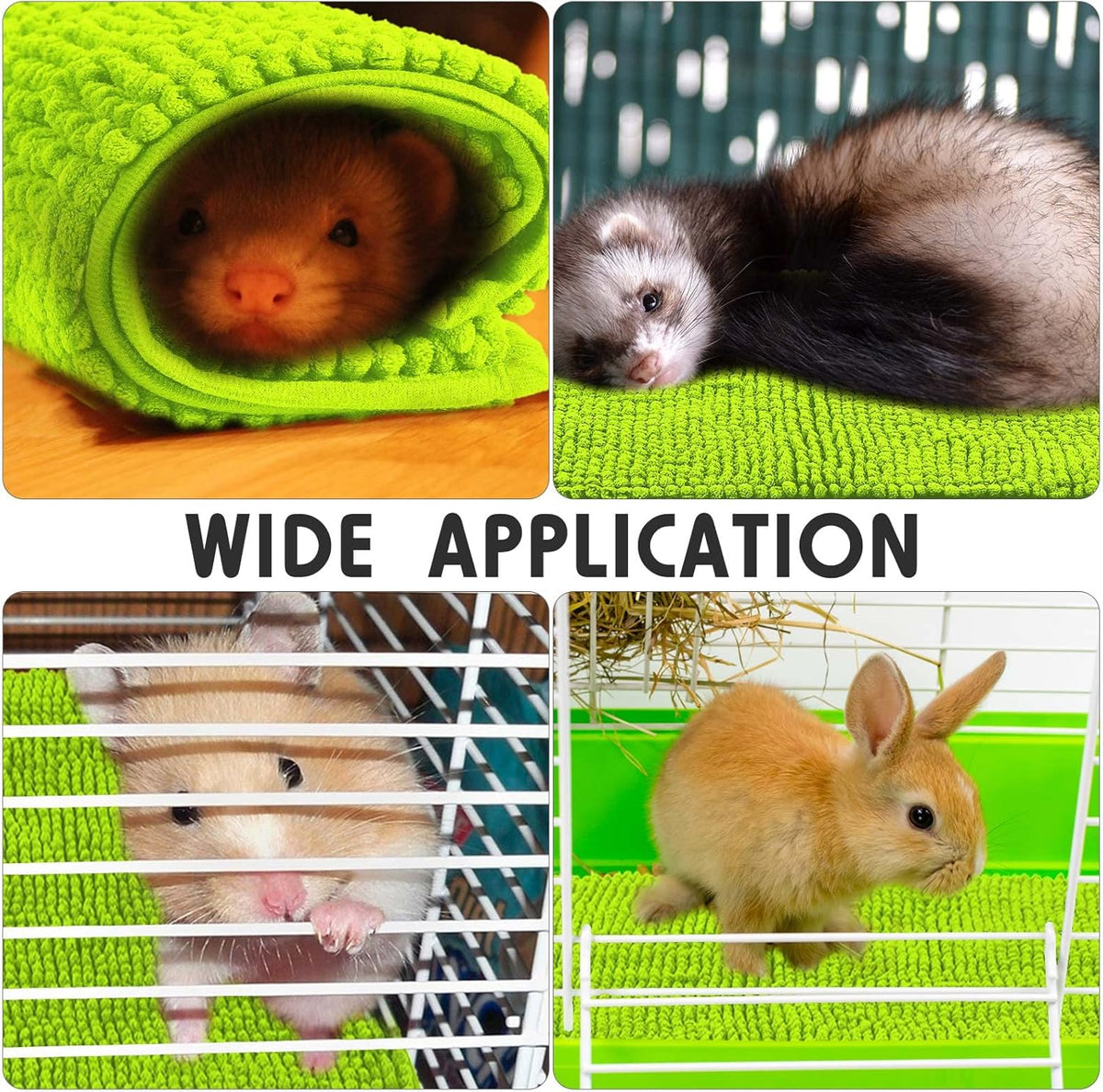 Amylove 4 Pcs Guinea Pig Cage Liner Guinea Pig Bedding Washable Fleece Pee Pads Reusable Small Animals Training Mat Small Animal Sleeping Bed for Bunny Hamster(Green,16 x 24 Inch)