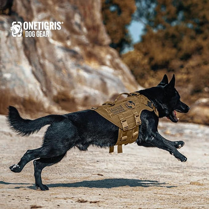 OneTigris Large Tactical Dog Harness, No Pulling Adjustable Dog Vest Harness, Heavy Duty X Destroyer Dog Harness with Handle, Large Hook and Loop Panels for Patch