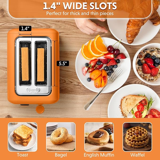 BUYDEEM DT620 2-Slice Toaster, Extra Wide Slots, Retro Stainless Steel