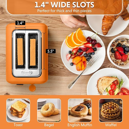 BUYDEEM DT620 2-Slice Toaster, Extra Wide Slots, Retro Stainless Steel