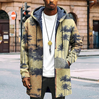 LIZALIG Long Hooded Cardigan Men Japanese Art Style Fashion Cool Graphic Coats Winter Warm Lined Fleece Jacket