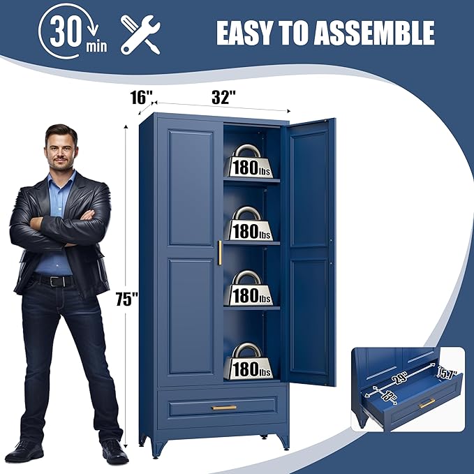 75" Tall Metal Storage Cabinet, Kitchen Pantry Storage Cabinets