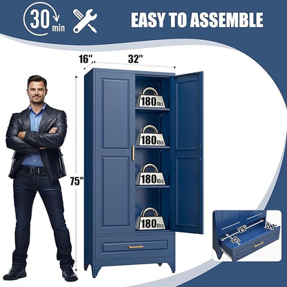 75" Tall Metal Storage Cabinet, Kitchen Pantry Storage Cabinets