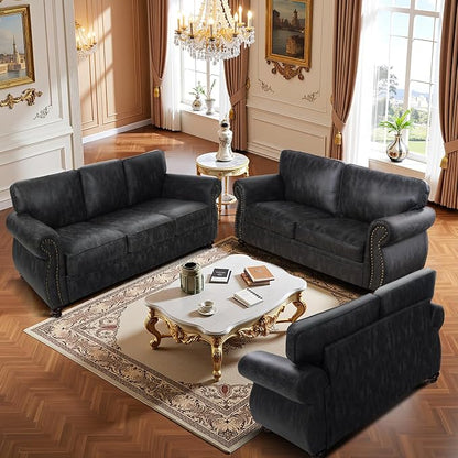 Couchus Mid-Century Vintage Sofa Couches with Rivet Design,loveseat Sofa,Removable Sofa Cover Upholstered Cushions and Solid Wood Frame (Grey, Loveseat)