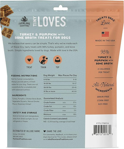 Farmland Traditions Tiny Loves Jerky Trainer Treats for Dogs w/Bone Broth (Turkey & Pumpkin, 16 oz.)