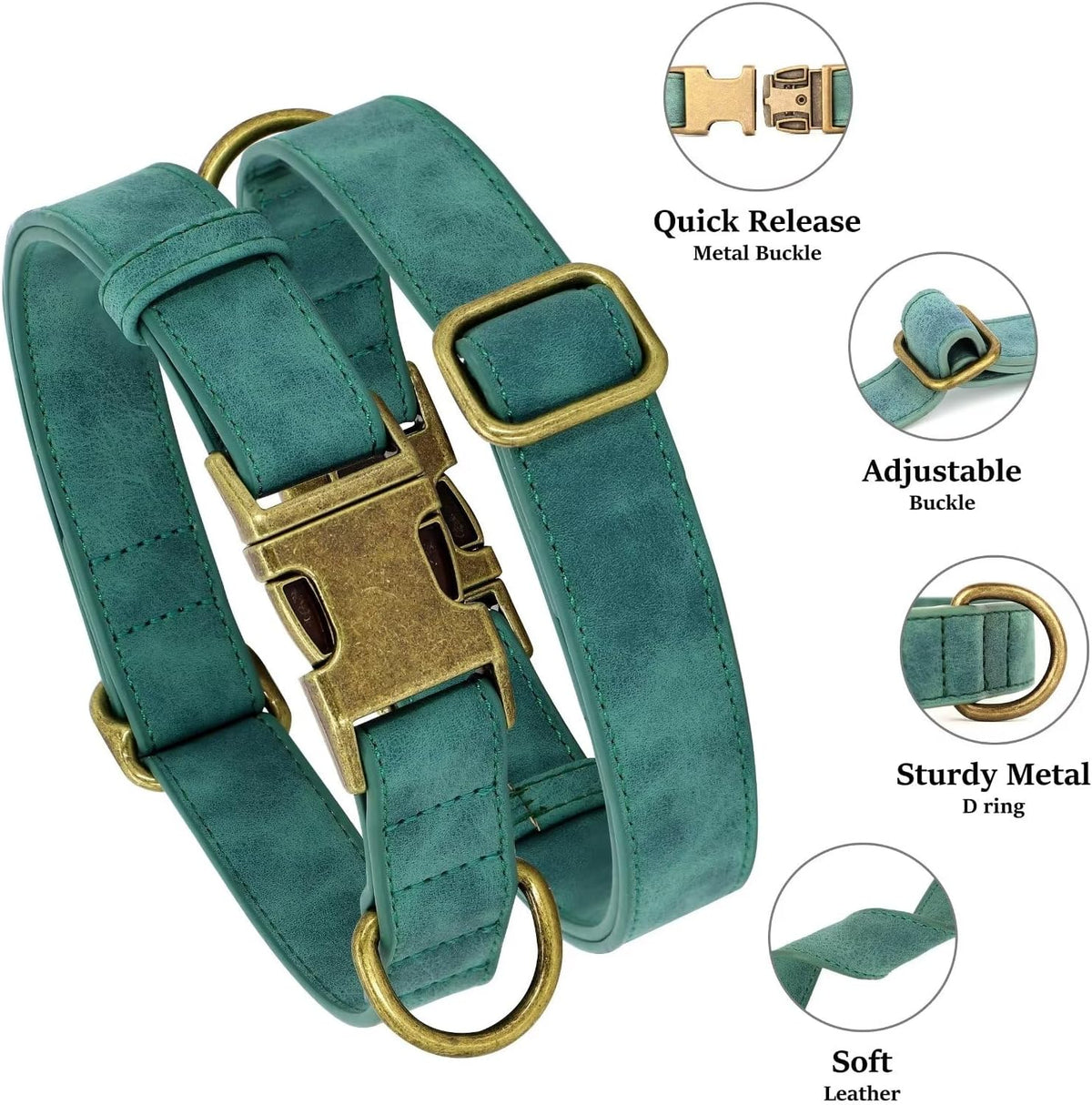 Didog Soft PU Leather Dog Collar, Stylish Quick Released Dog Collars for Small Dogs, Easy Clean Adjustable Pet Collar for Daily Walking, Green, S Fit 10-16" Neck