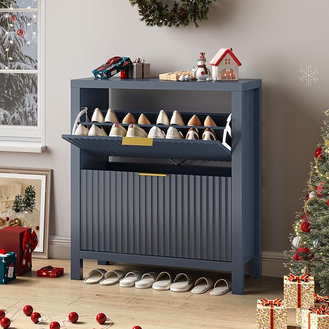 Shoe Cabinet Storage for Entryway, Fluted Shoe Cabinet