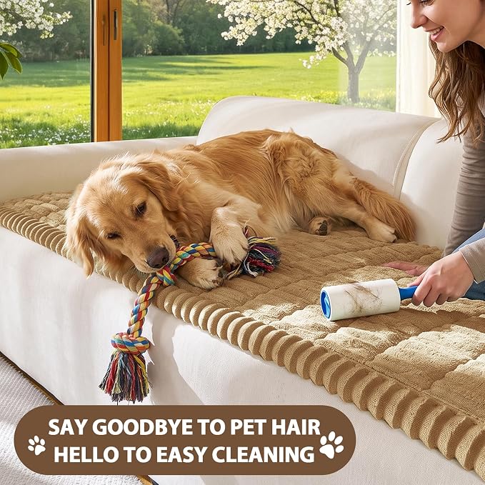 FUANGUI Waterproof Couch Cover Sofa Cover for Dogs and Pets Sofa Protector | Non-Slip Washable Fuzzy Soft Cat Bed Sofa Slipcover for 2-3 Cushion Couch Sofa Pet Friendly, Camel, 27.6" x 70.9", 1 pcs