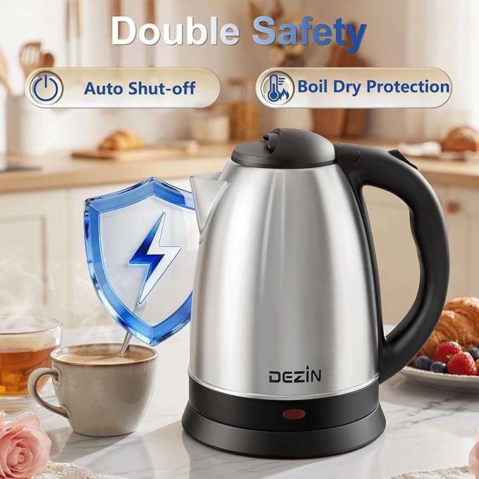 DEZIN Electric Kettle Upgraded, BPA Free 2L Stainless Steel Tea Kettle