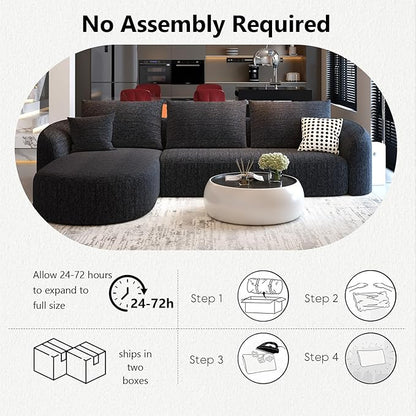 111" Modular Sectional Couches Luxury Modern Curved Back Sofa,Minimalist Comfy L-Shape Boneless Cloud Couch for Living Room Apartment,(Left Facing Chaise,Black)