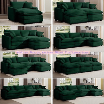 Aoowow Corduroy Large Armchair with Ottoman,Tufted Indoor Chaise Lounge Chair,Oversized Single Sofa Chair with Footrest,Single Seat Cloud Sofas Couches for Living Room (Green, Sofa Chair + Ottoman)