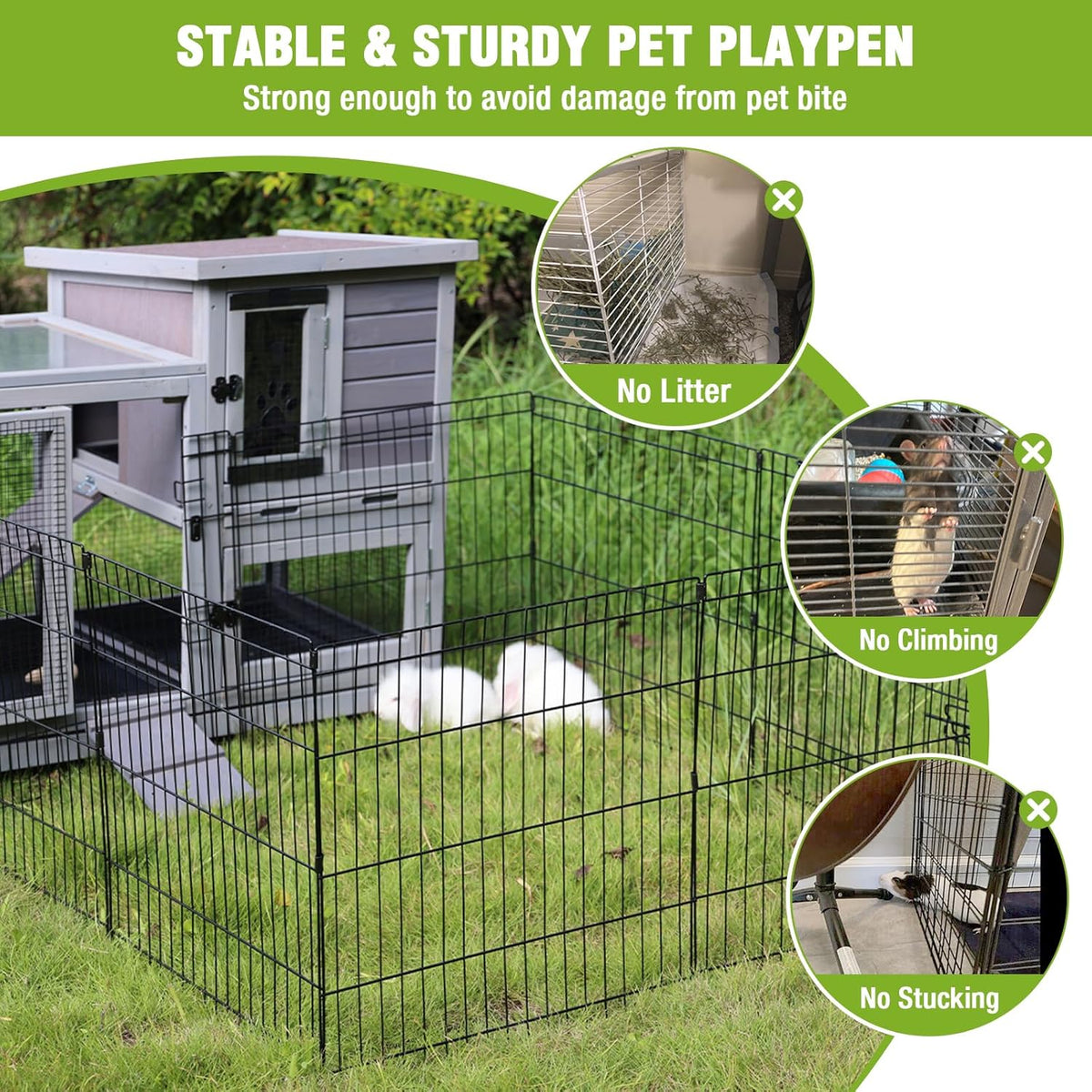 Bunny Playpen Indoor & Outdoor, Rabbit Playpen with Waterproof Liner, Extension Guinea Pig Cages for Small Animals (Playpen Only)
