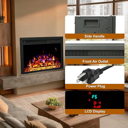 23.6 Inch Electric Fireplace Insert, Recessed Electric Fireplace Heater