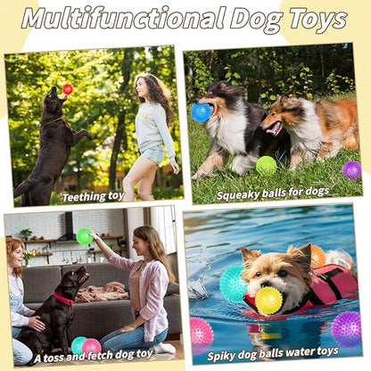 12 Pcs 4.5 in Squeaky Dog Toy Balls Spiky Dog Balls Chew for Teething Durable High Bounce TPR Fetch Toy 9 Colors Water Toy for Large Medium Dogs Aggressive Chewers Clean Teeth and Training