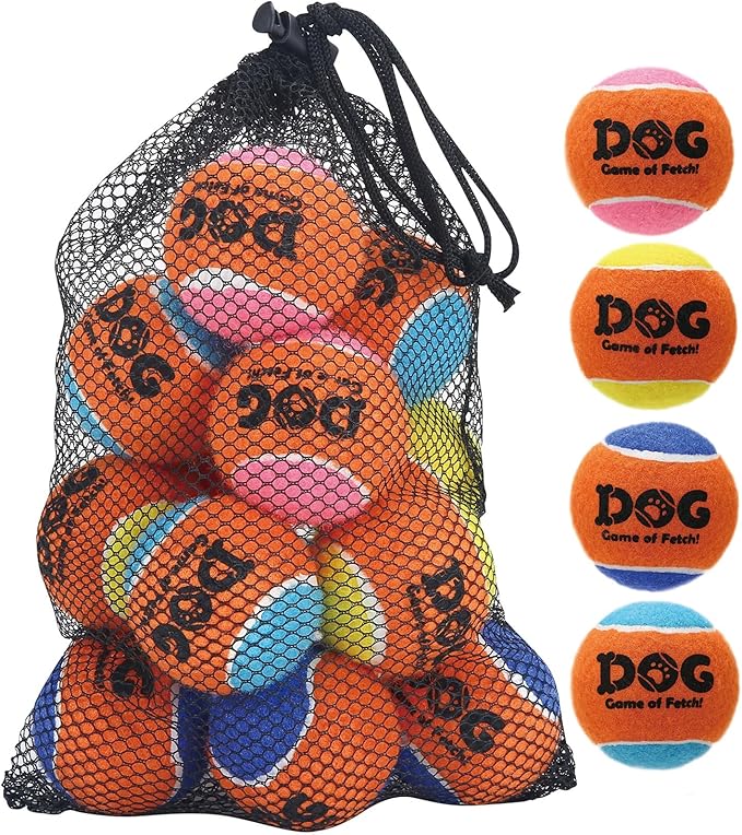 AMA SPORT Squeaky Tennis Balls for Dogs 2.0" Small Dog Tennis Balls for Throwing and Fetching Dog Toys for Training, Exercise, High Bouncing 12 Pack (Multicolor A)