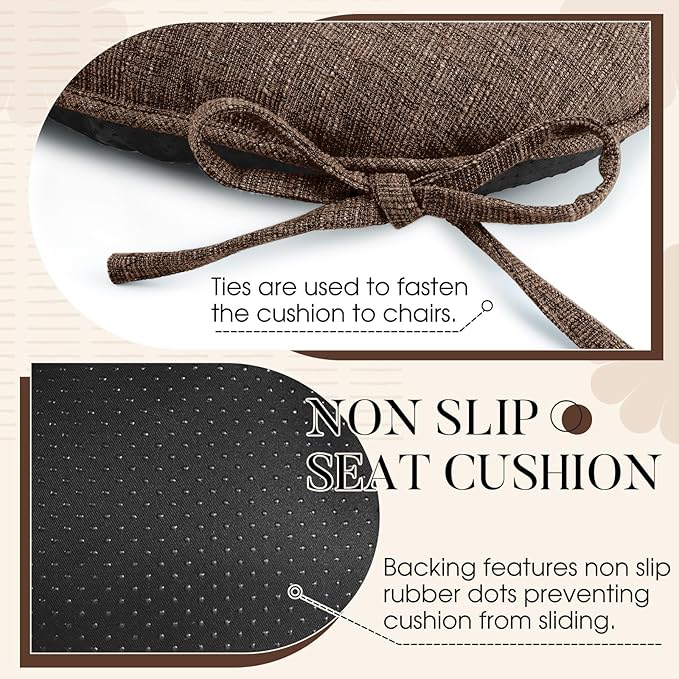 Basic Beyond Chair Cushions for Dining Chairs 4 Pack, Chair Cushion with Ties and Non Slip Backing, 15.5 x 15.5 inches Tufted Chair Pads for Dining Chairs(Brown)