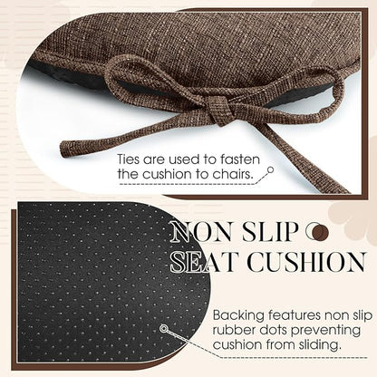 Basic Beyond Chair Cushions for Dining Chairs 4 Pack, Chair Cushion with Ties and Non Slip Backing, 15.5 x 15.5 inches Tufted Chair Pads for Dining Chairs(Brown)