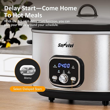 Sunvivi Slow cooker Pot 8.5 QT Programmable Stainless Steel Color :