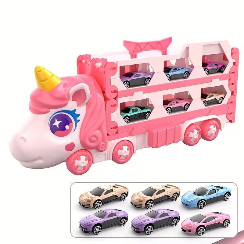 Cute  Transforming Truck Toy Expandable Racetrack & Vehicle Storage Set Portable Carrier With Mini Cars Toy For Girls Ages 3 And Up,Pickup Only