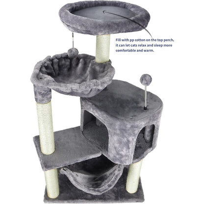 Cat Tree With Cat Condo And Big Hammock, Grey