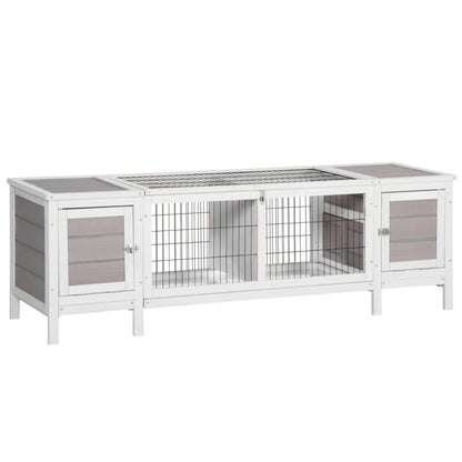 Rabbit Hutch, Bunny Cage, Guinea Pig House With Pull-Out Tray, And Divided Board For Indoor, White