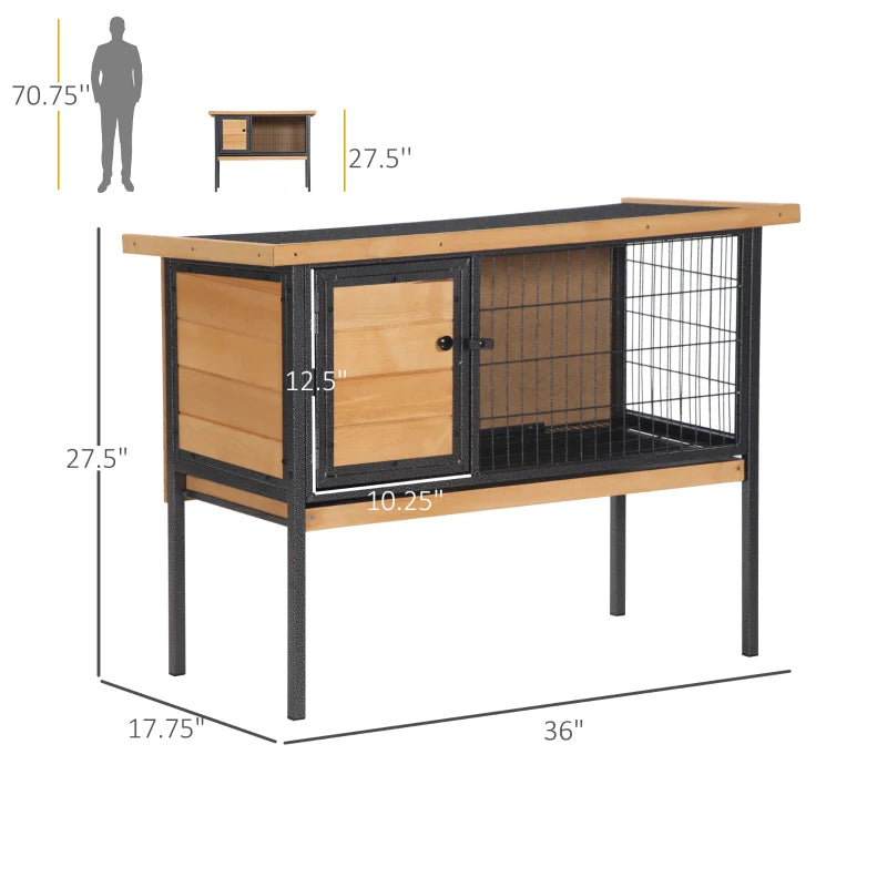 PawHut Rabbit Hutch Elevated Bunny Cage Small Animal Habitat With Metal Frame, No Leak Tray, Metal Wire Pan, Openable Water-Resistant Asphalt Roof For Rabbits, Chickens, Ducks, IndoorOutdoor Natural