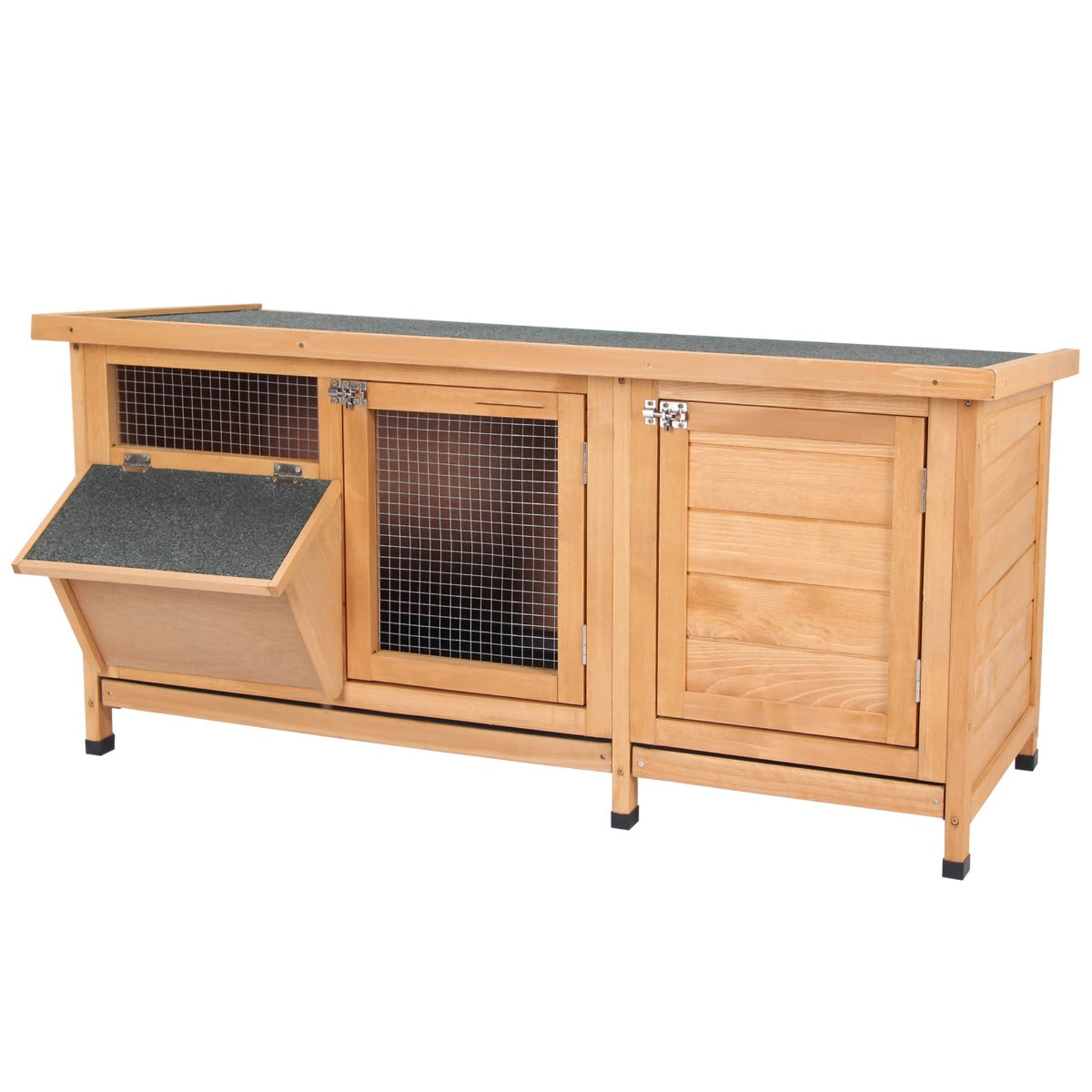 Large Bunny Hutch, Rabbit Cage With 2 Outside Areas And 1 Main House For Small Animals, Yellow