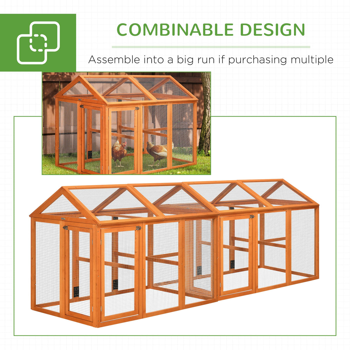 Wooden Chicken Run, Combinable Design with Perches, 4.6 x 2.8, Orange