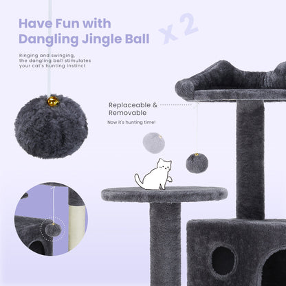 Large Cat Tree Tower, 62-70-80 Cat Tree  Large Cats, Multi Level With Scratching Post, Cozy Cat Jumping Platform Space, Grey