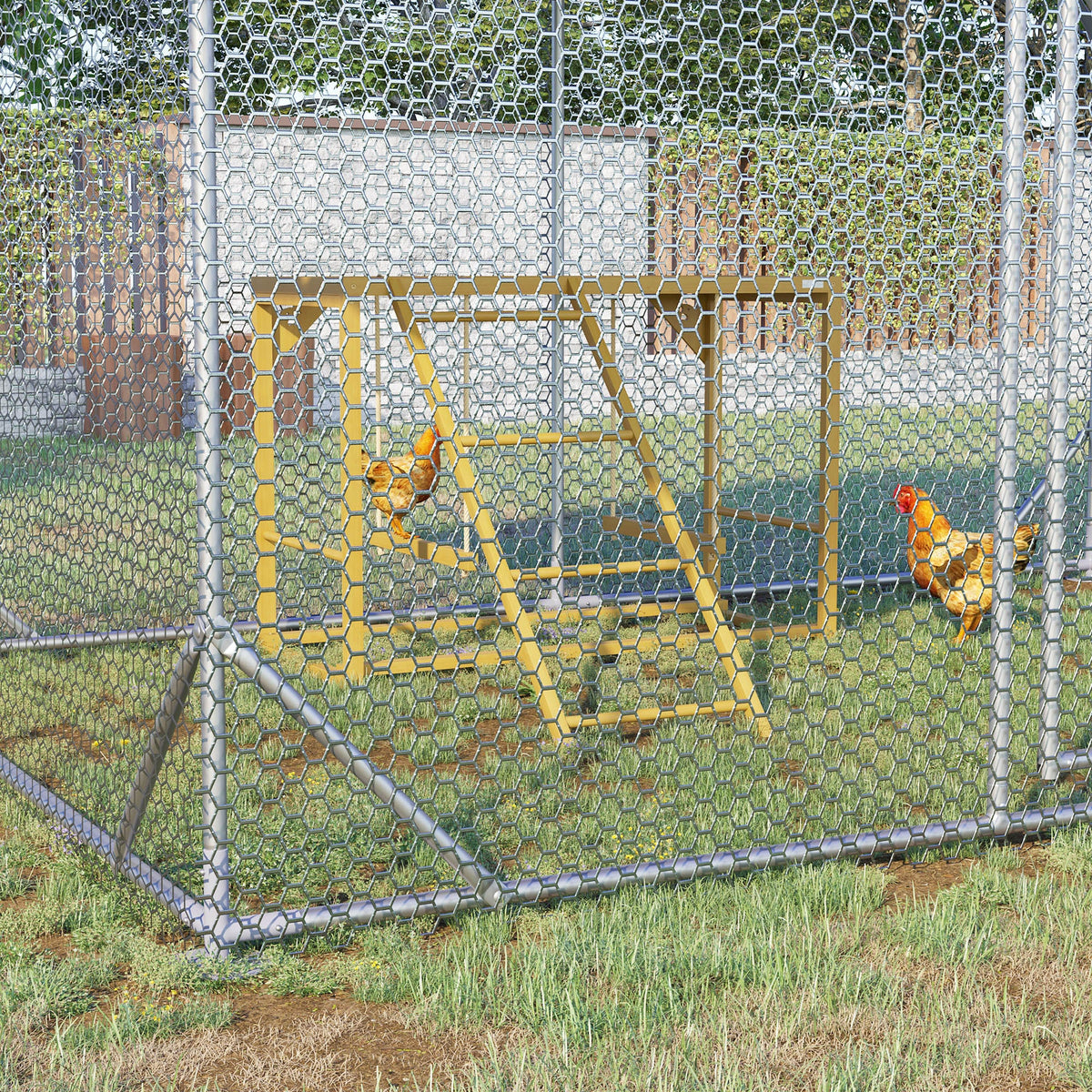 Wooden Chicken Activity Play w/ Swing Set, Chicken Coop Toy, Natural